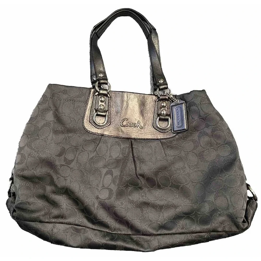 Coach Ashley Metallic Signature C Shoulder Bag Charcoal Gray F18776